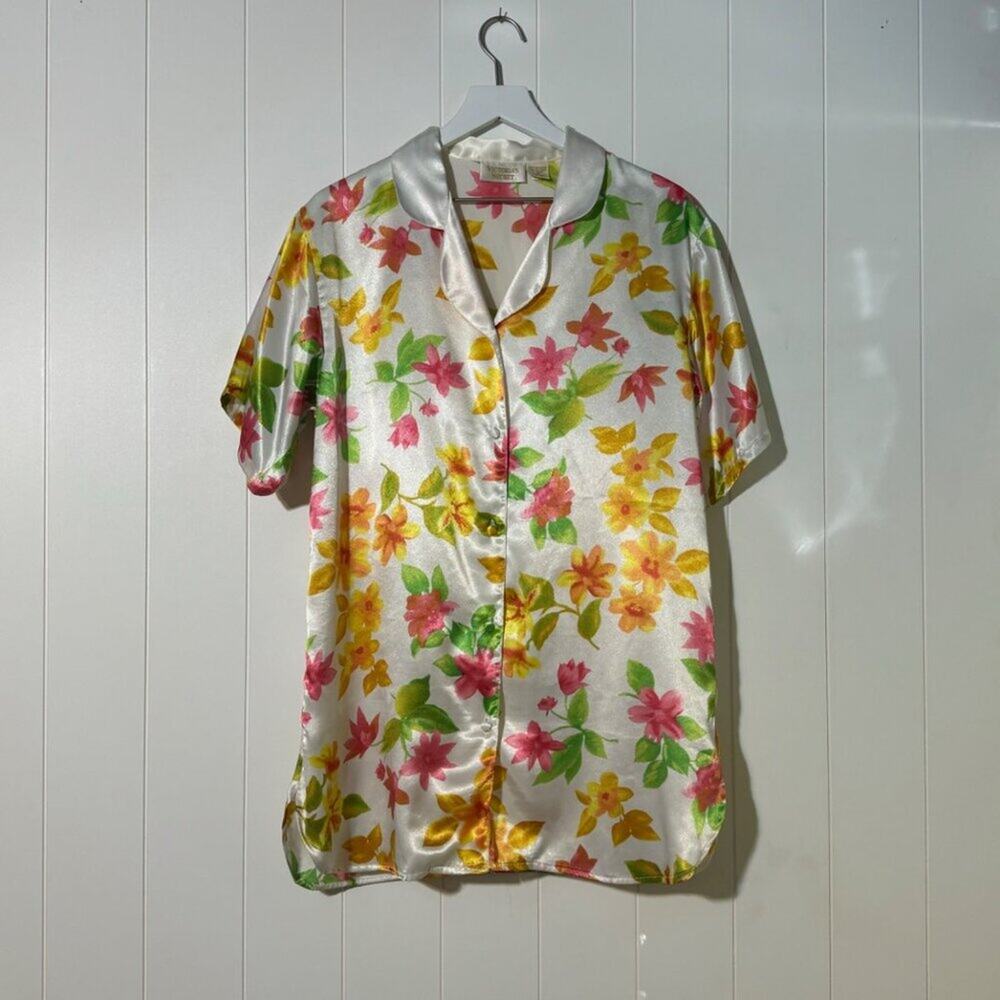 Victoria’s Secret Gold Label Satin Sleep Shirt Small Floral Button Front